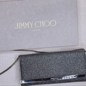 Jimmy Choo Silver Glitter Clutch Bag for Women new